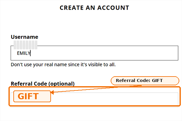 BiCupid signup screen showing where to enter the GIFT referral code